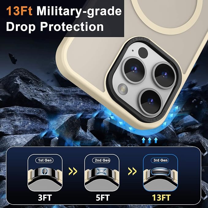MOCCA Strong Magnetic for iPhone 15 Pro Max Case, [Compatible with Magsafe][13FT Military Drop Protection] Slim Translucent Matte Shockproof Case for iPhone 15 Pro Max 6.7'', Light Gold