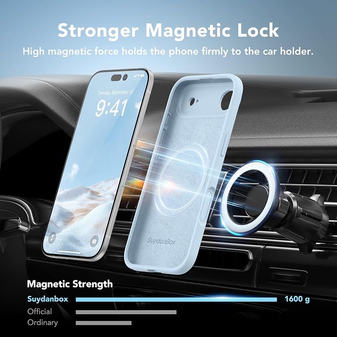 Magnetic for iPhone Air Case, Compatible with MagSafe, [Full Camera Protection][Screen Protector] Silicone Shockproof Protective Phone Case for iPhone 17 Air 6.5", Light Blue
