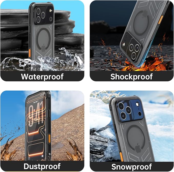 for iPhone 17 Pro Max Waterproof Case, Fit for Magsafe, IP68 Full Body Shockproof Dustproof, Built-in Camera Control and Screen Protector, 16FT Heavy Duty Military, 6.9" Black