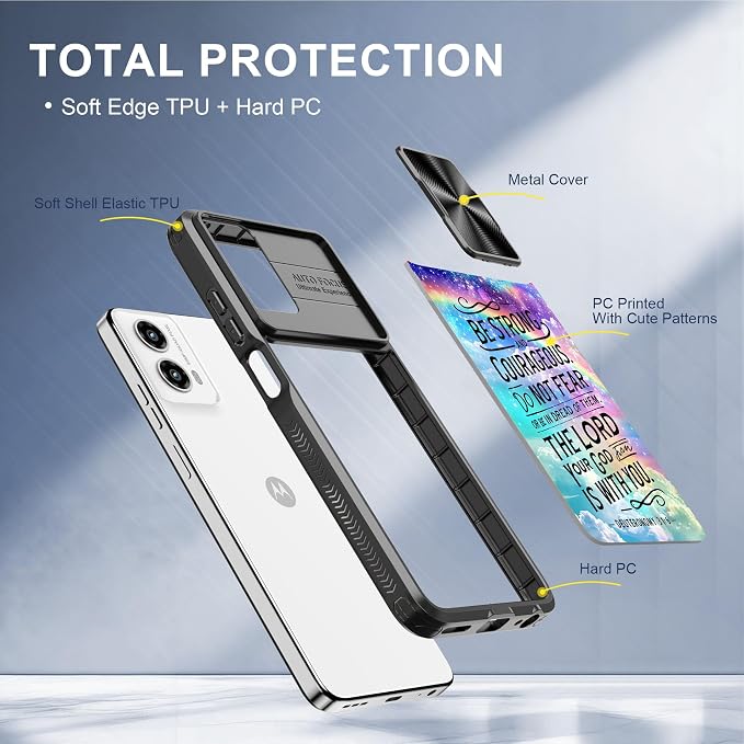 for Motorola Moto G 5G 2024 Case with Rainbow Bible Verses, Metal Slide Camera Cover, Screen Protector, Anti-Peeping Privacy Safeguard, Camera Lens Protector Phone Case for Moto G 5G 2024