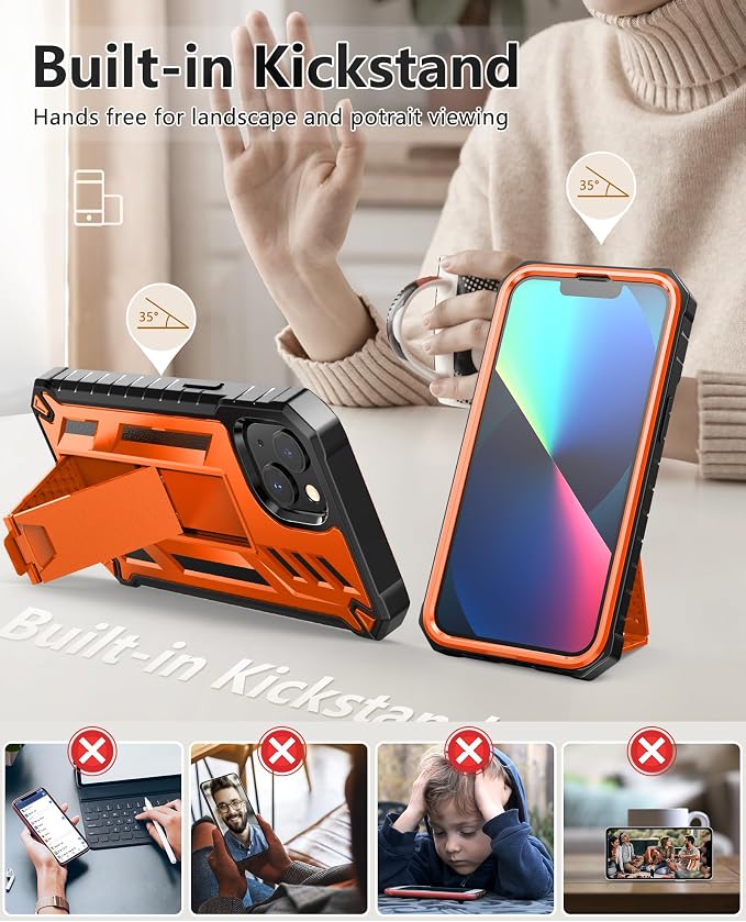 for iPhone 13/14/15 Phone Case: for iPhone 16e Protective Cover with Belt Clip Holster | Durable Dual-Layer Design with Built-in Kickstand | Heavy Duty Military Grade Hard Protection Shock Proof