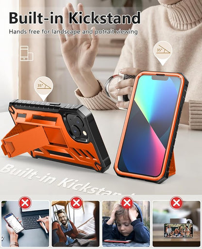 for iPhone 13/14/15 Phone Case: for iPhone 16e Protective Cover with Belt Clip Holster | Durable Dual-Layer Design with Built-in Kickstand | Heavy Duty Military Grade Hard Protection Shock Proof