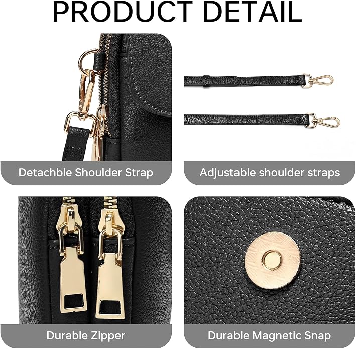 Small Crossbody Bags for Women Leather Multi Pocket Cell Phone Purse with RFID Blocking Card Slots for Everyday Use