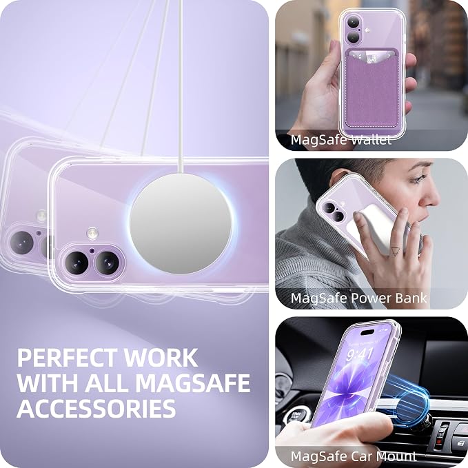 BERFY for iPhone 17 Case, Compatible with MagSafe, Built-in Glass Screen Protector, Camera Protection, Shockproof Full Body Phone case 6.3", Clear