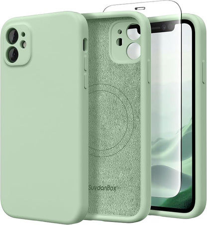 Magnetic for iPhone 11 Phone Case Silicone, Compatible with MagSafe, [Full Camera Protection][Screen Protector] Slim Shockproof Protective Case for iPhone 11 6.1", Light Cyan