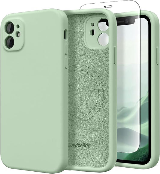 Magnetic for iPhone 11 Phone Case Silicone, Compatible with MagSafe, [Full Camera Protection][Screen Protector] Slim Shockproof Protective Case for iPhone 11 6.1", Light Cyan