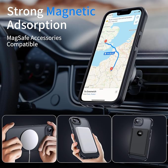 Strong Magnetic for iPhone 16E/17E Case [7X Military-Grade Protection for iPhone 16E Phone case] Compatible with fit MagSafe Shockproof Translucent Slim Thin Case for iPhone 16E/17E-6.1", Black