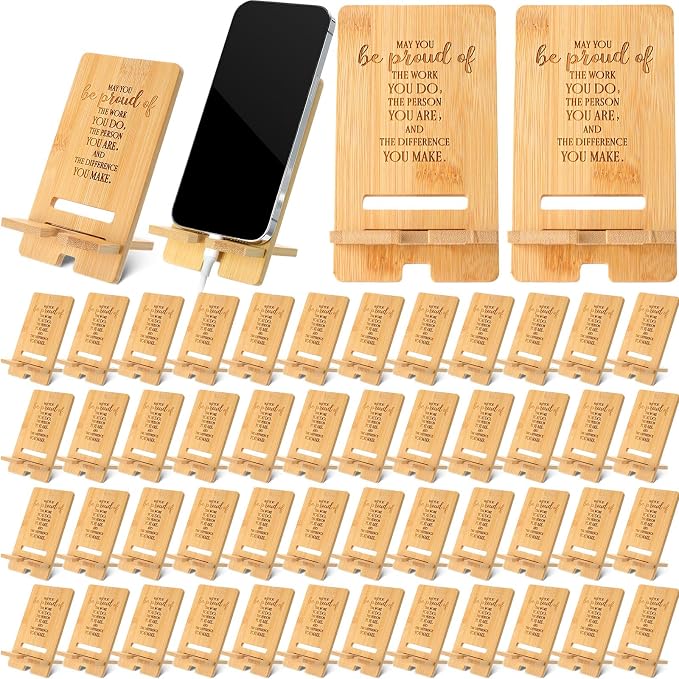 Ripeng 48 Pcs Employee Appreciation Gifts Bulk Bamboo Phone Stand for Desk Office Worker Thank You Gift for Administrative Team Coworkers Staff Graduation Nurse Teacher Week (Classic Work Pride)