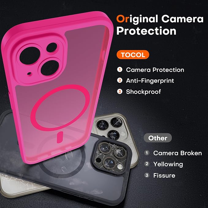 TOCOL for Phone 13 Case, Compatible with Magsafe Charger, Full Camera Protection, Drop Protection, Translucent Matte Phone Case for iPhone 13 6.1 inch (Hot Pink)