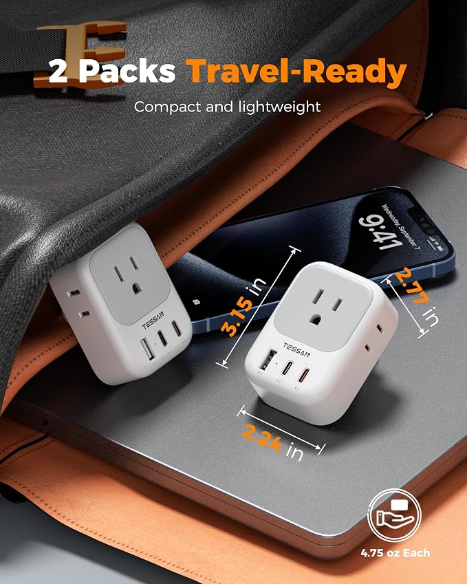 TESSAN South Africa Plug Adapters, Type M Adapter for South Africa with 4 Outlets 3 USB (2 USB-C), Travel Power Adaptor for US to Namibia Botswana Nepal Mozambique Sri Lanka Eswatini Lesotho, 2 Pack