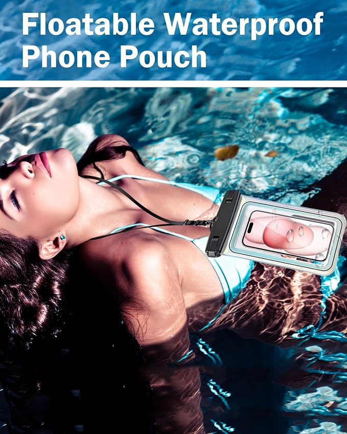 Waterproof Phone Pouch Floating, IPX8 Waterproof Phone Case for iPhone 16 15 14 13 ProMax Galaxy S25 S24 S23, Up to 7.0 Inch, with Adjustable Lanyard, Travel Beach Cruise Kayak Essentials