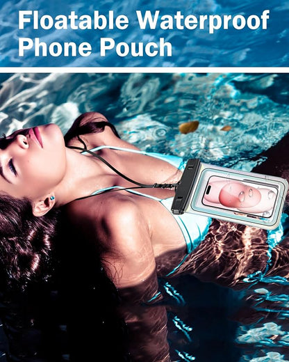 Waterproof Phone Pouch Floating, IPX8 Waterproof Phone Case for iPhone 16 15 14 13 ProMax Galaxy S25 S24 S23, Up to 7.0 Inch, with Adjustable Lanyard, Travel Beach Cruise Kayak Essentials