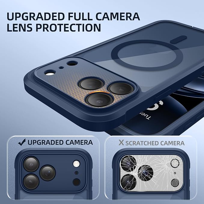 BERFY for iPhone 17 Pro Case, Compatible with MagSafe, Built-in Glass Screen Protector, Camera Protection, Shockproof Full Body Phone case 6.3", Clear Deep Blue