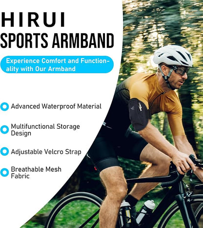 HiRui Universal Comfort Armband Phone Holder Running Armband Adjustable Wristband Phone Holder for Exercise Workout Compatible with iPhone 17/16/15/14/Plus/Pro Samsung Galaxy All Phones (Black)