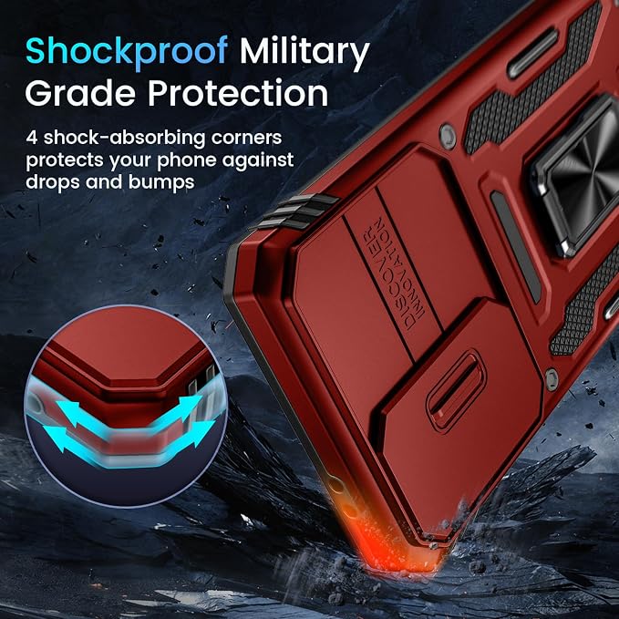Caka for Samsung Galaxy S24 FE Case [HD Screen Protector] [Full Camera Lens Cover] [360°Rotated Kickstand Ring] [Heavy Duty Protection] Hard Rugged Protective Phone Cover for S24 FE - Red
