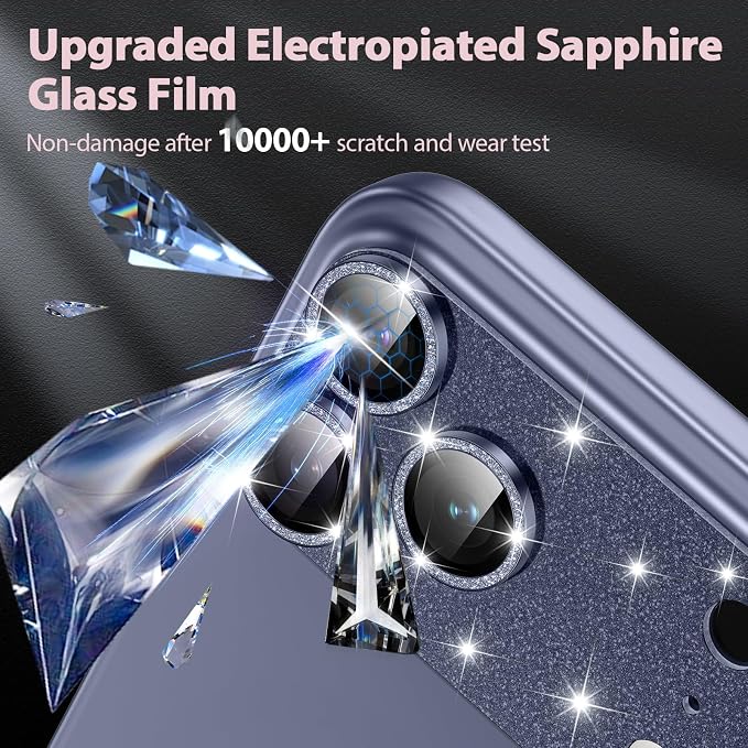 for iPhone 17 Pro Max Camera Lens Protector [Anti-Scratch] [Ultra HD Clear] [Strong Adhesion] Metal Aluminum Alloy Tempered Glass Camera Screen Cover(Deep Blue Glitter)