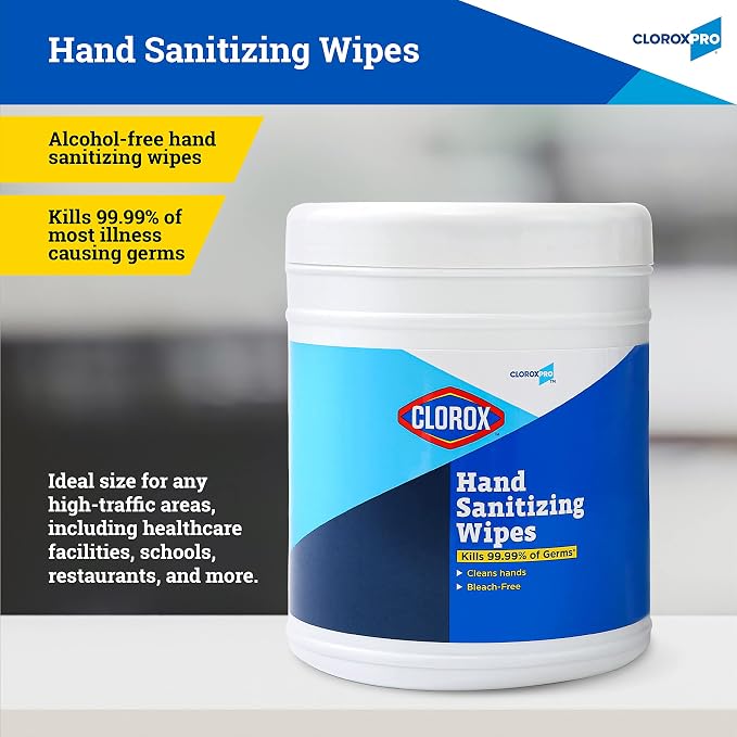 Clorox Pro Alcohol Free Hand Sanitizer Wipes with BZK - Gentle Hand Sanitizing Wipes for Hands in Bulk Canister - Disinfecting Sanitizer Solution for School Supplies & Office Use, 270 Count