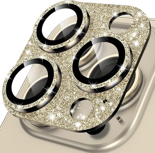 YWXTW for iPhone 14 Pro/iPhone 14 Pro Max Camera Lens Protector, [4TH Gen New Bling Design] Glitter Shiny Diamond Metal Ring Tempered Glass Back Camera Screen Protector Lens Cover (Gold)