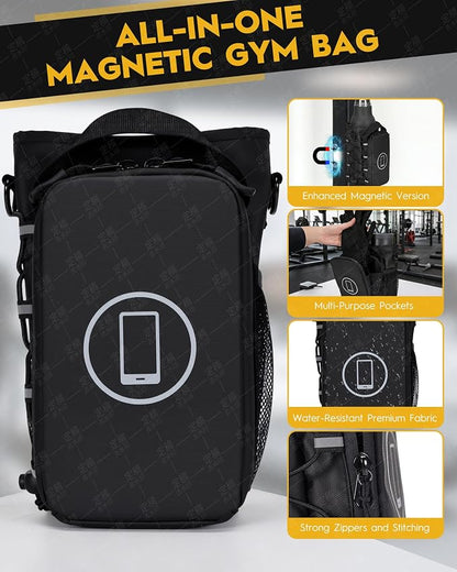 MKZ Magnetic Gym Bag for Men & Women – Strong Magnetic Phone Holder for Gym Equipment, Water Bottle Bag Crossbody with Phone Mount & Water Bottle Holder, Ideal for Workout, Running, Hiking, Travel