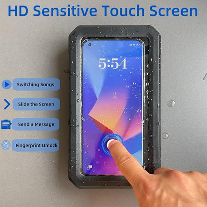 Shower Phone Holder Waterproof,480° Rotation Adjustable Wall Mount Shower Phone Case with Anti-Fog Touch Screen for Bathroom Tub Kitchen Mirror,Up to 6.8 in (Black)