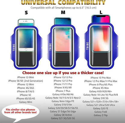 TRIBE Water Resistant Cell Phone Armband Case Running Holder for iPhone Pro Max Plus Mini SE (13/12/11/X/XS/XR/8/7/6/5) Galaxy S Ultra Plus Edge Note (21/20/10/9/8/7/6/5) Adjustable Strap & Key Pocket