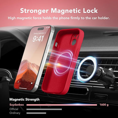 Magnetic for iPhone 15 Plus Case, Compatible with MagSafe, [Full Camera Protection][Screen Protector] Silicone Shockproof Protective Phone Case for iPhone 15 Plus 6.7", Red
