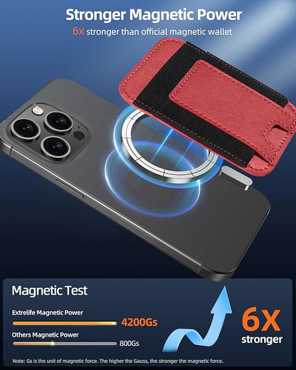 Upgraded for Magsafe Wallet, Strongest Magnetic Wallet for iPhone 17/16/15/14/13/12 Series, Magnetic Card Holder with 2 Card Slots, RFID Blocking, Vegan Leather, Fit 7 Cards, Red