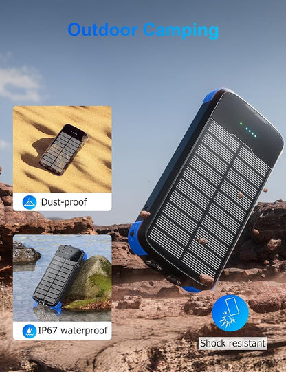 MINRISE Solar Power Bank 40000mAh, Portable Charger PD 20W Fast Charging | Built in 4 Cables and USB-C in/Output,External Battery Pack with Flashlights,for All Cell Phones,for iPad,Camping Essentials