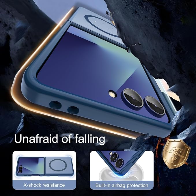 Pilaru for Samsung Galaxy Z Flip 7 case [Compatible with Magsafe] Translucent Matte Magnetic Phone Case,Slim Thin Duty Shockproof Protection Cover with 2pc HD Screen Protector-Dark Blue