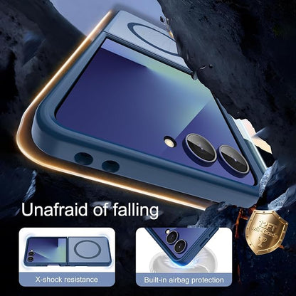 Pilaru for Samsung Galaxy Z Flip 7 case [Compatible with Magsafe] Translucent Matte Magnetic Phone Case,Slim Thin Duty Shockproof Protection Cover with 2pc HD Screen Protector-Dark Blue