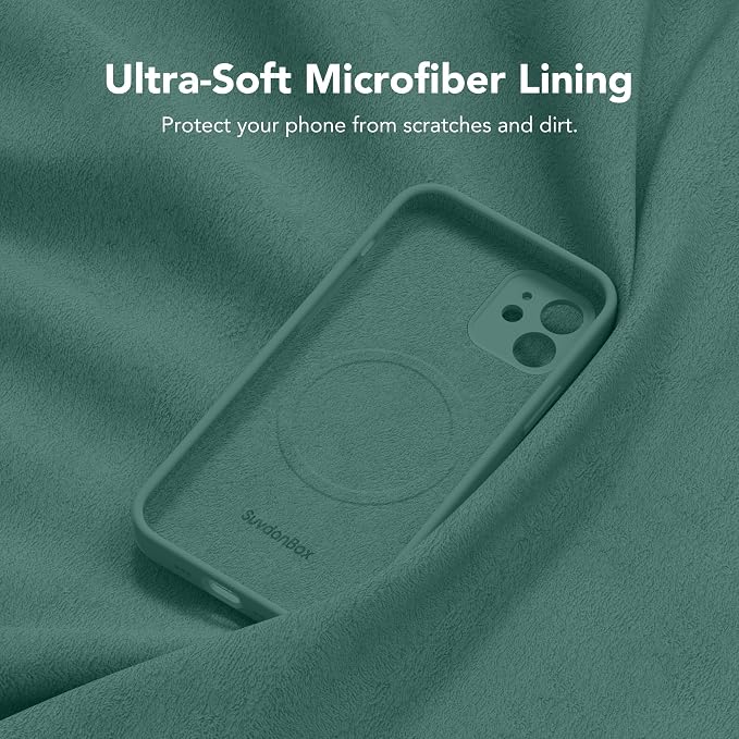 Magnetic for iPhone 12 Case, Compatible with MagSafe, [Full Camera Protection][Screen Protector] Silicone Shockproof Protective Phone Case for iPhone 12 6.1", Midnight Green
