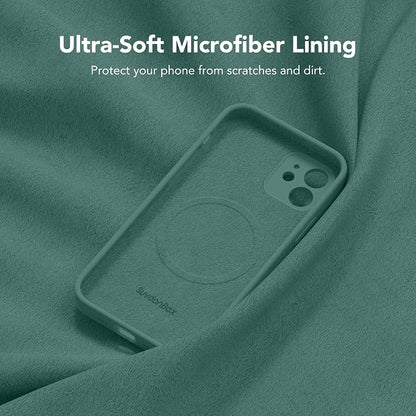 Magnetic for iPhone 12 Case, Compatible with MagSafe, [Full Camera Protection][Screen Protector] Silicone Shockproof Protective Phone Case for iPhone 12 6.1", Midnight Green