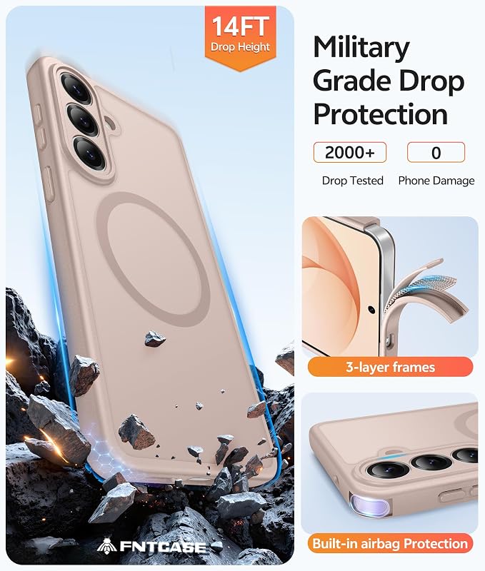 FNTCASE for Samsung Galaxy S26 Case, Fit for Magsafe, with Screen Protector | Full Camera Protection, Translucent Matte, 14FT Military Grade Drop Proof, Shockproof Protective Phone Cover, Desert Gold