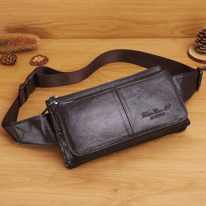 KPYWZER Vintage Leather Fanny Pack Waist Bag for Men Women Outdoor Travel Hunting Hiking Camping Hip Bum Belt Cell Phone Purse Wallet Pouch Retro Crossbody Sling Pouch C