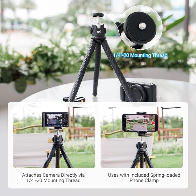 JJC 2 in 1 Flexible Mini Tripod Bendable Octopus Stand and Selfie Stick for Canon EOS M50 M6 R7 R10 G7X Sony ZV-1F ZV-1 RX100 A6100 A6400 Fujifilm X-T5 X-T4 X-T30 & More Camera [Phone Clamp Included]