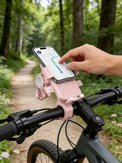 Bike Phone Mount, 1-Second Quick Release Motorcycle Phone Holder with 360° Rotation, Anti-Shake Silicone Pad, Universal for 4-7 Inch Phones - Fits 22-35mm Handlebars (Pink)