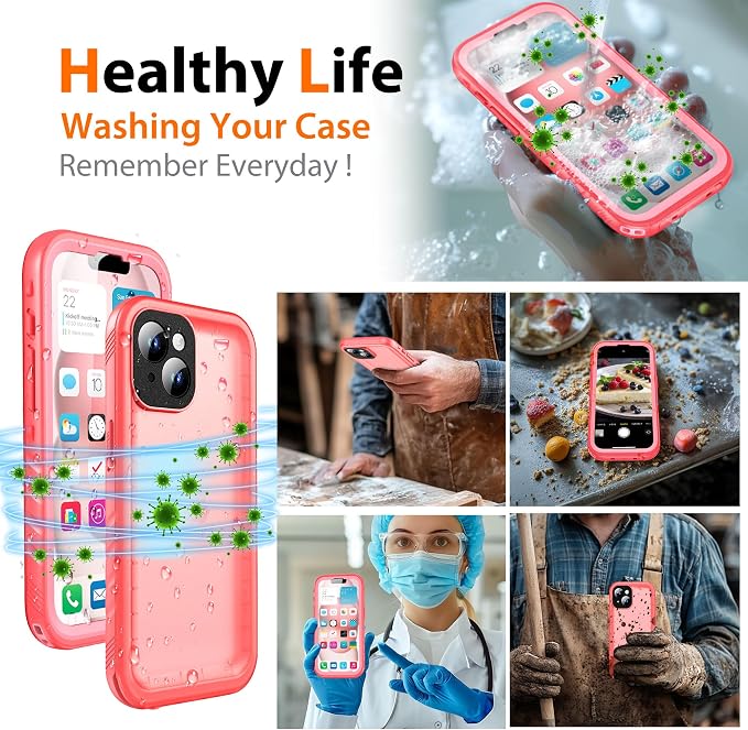 Cozycase for iPhone 15 Plus Waterproof Shockproof Dustproof Case - Heavy Duty/360 Full Body/Military Grade/Protective/Rugged 【8FT Drop Proof】 Built in Screen/Camera Protector with Lanyard Pink
