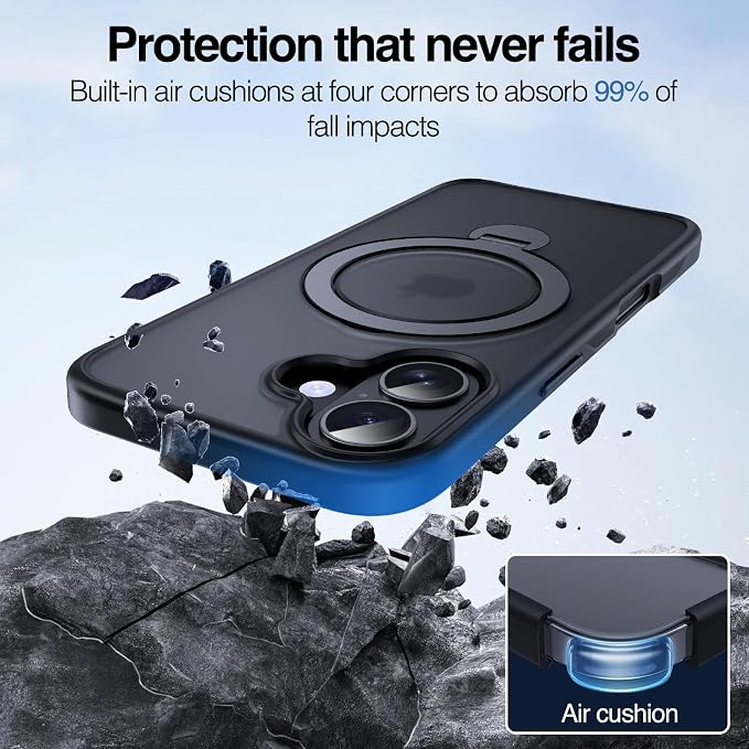 Anqrp 360° All-in-ONE Stand Case for iPhone 16 Case with Rotatable Magnetic Kickstand Ring Holder, Compatible with MagSafe, MIL-Grade Shockproof iPhone 16 Phone Case Cover 6.1 inch, Black