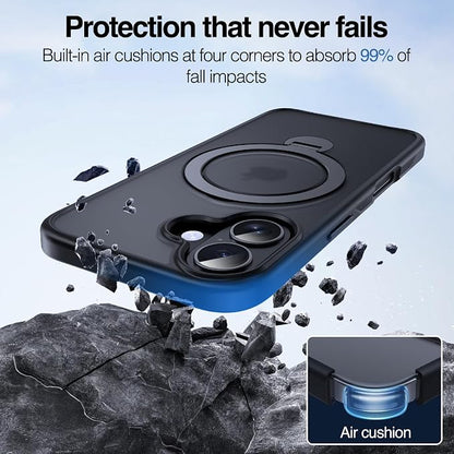 Anqrp 360° All-in-ONE Stand Case for iPhone 16 Case with Rotatable Magnetic Kickstand Ring Holder, Compatible with MagSafe, MIL-Grade Shockproof iPhone 16 Phone Case Cover 6.1 inch, Black