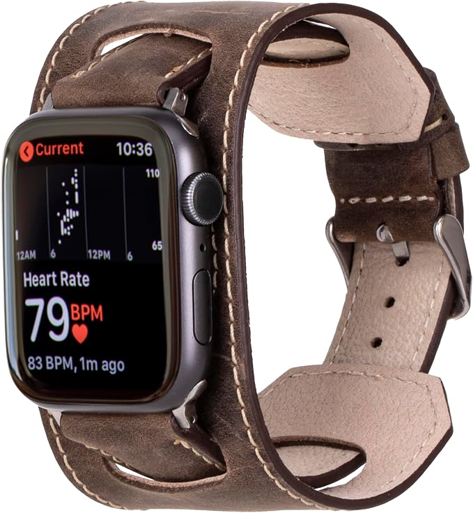 HARDISTON Cuff Watch Band Compatible with Apple 49mm for Men & Women, Handmade Genuine Leather, Compatible with iWatch Series 11 10 9 8 7 6 5 4 3 2 1 SE Ultra, Wrist Bracelet Band, Medium/Band-Mocha