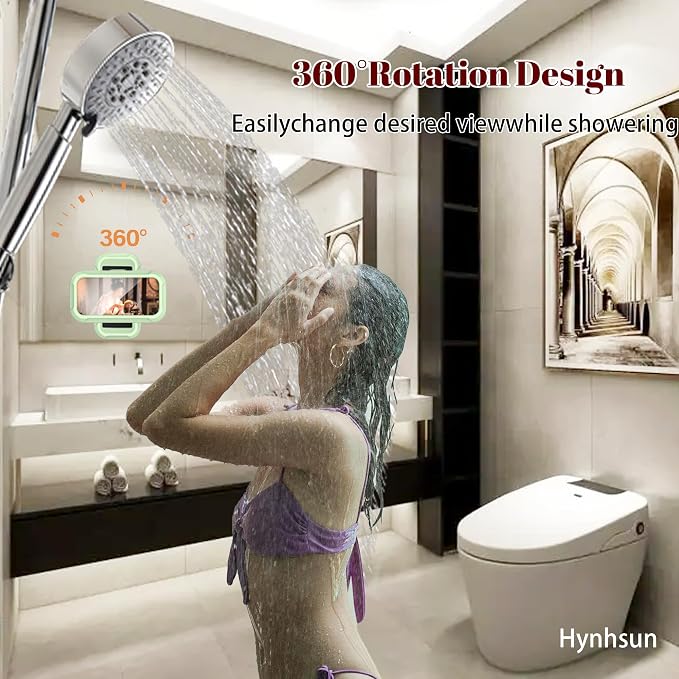 360° Rotatable Retractable Adjustable Shower Phone Case Holder,Anti-fog HD & sensitive screen ,Wall Mounted Phone Holder for Bathroom Mirror Bathtub Kitchen,Shower Accessories for 4-7" Phones (mint)