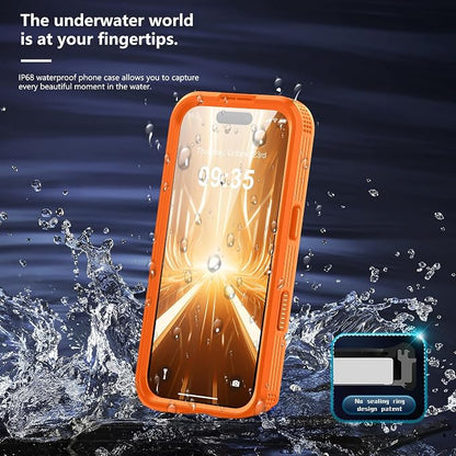 GOLDJU Magnetic for iPhone 17 Case-Waterproof, Built-in Screen & Camera Protector-IP68 Underwater Full Body 16FT Military Dropproof Shockproof Case for 17 6.3''- Orange