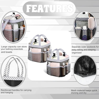 Attmu 2 Pack Mesh Shower Caddy Portable, Quick Dry Hanging Shower Tote Bag for College Dorm Room Essentials, Large Capacity Shower Caddy Dorm for Bathroom Gym Swimming