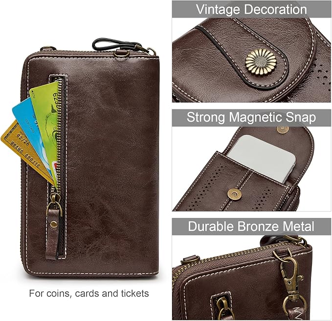 S-ZONE Women RFID Blocking Crossbody Cell Phone Purse Small Faux Leather Wallet Purse