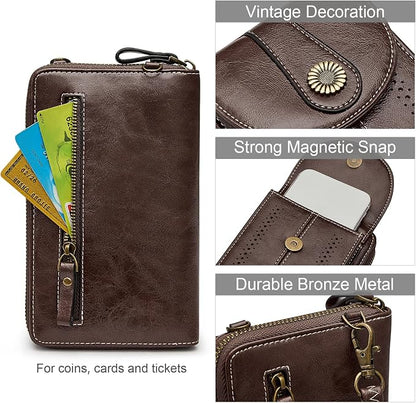 S-ZONE Women RFID Blocking Crossbody Cell Phone Purse Small Faux Leather Wallet Purse