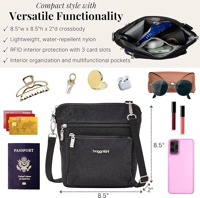Baggallini Modern Pocket Crossbody Bag for Women, 8.5"x8.5" Handbag Purse with RFID, Lightweight Water-Resistant