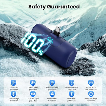 [2-Pack] 5500mAh Portable Charger for iPhone 17/16, LCD Display USB C Mini Power Bank, PD Fast Charging Travel Lipstick Sized Battery Pack for iPhone 17/16/15 Pro Max, Galaxy S25/S24, Pixel(Navy+Pink)