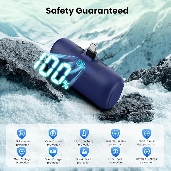 [2-Pack] 5500mAh Portable Charger for iPhone 17/16, LCD Display USB C Mini Power Bank,PD Fast Charging Travel Lipstick Sized Battery Pack for iPhone 17/16/15 Pro Max, Galaxy S25/S24, Pixel(Black+Navy)