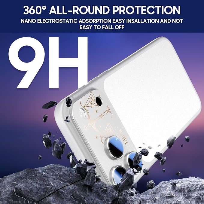 2 Pack Camera Lens Protector for iPhone 17 Pro,Sagittarius Pattern, AR 360-Degree Protection,Drop Protection,Anti Scratch Full-Coverage,Camera Transmfttance HD,Easy Installation,Silver