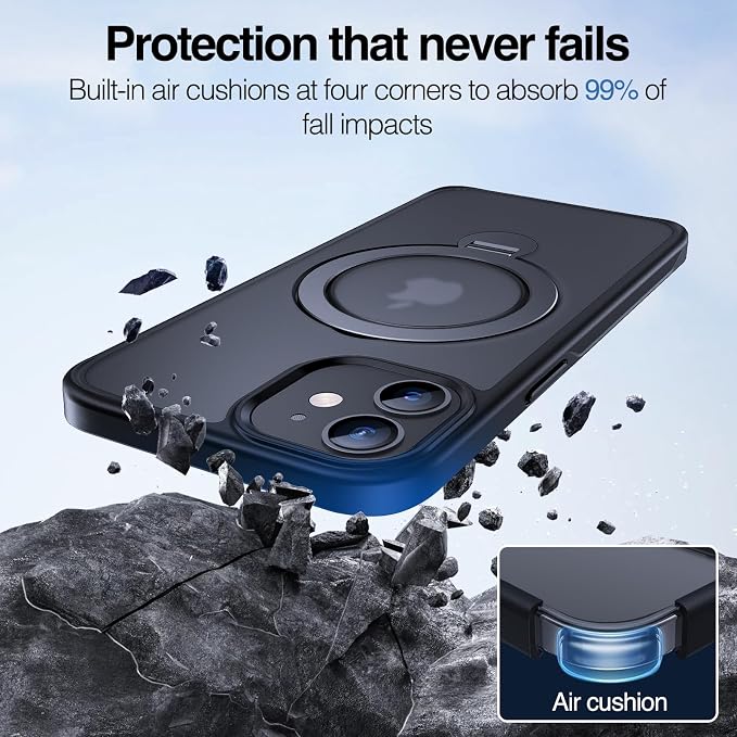 Anqrp 360° All-in-ONE Stand Case for iPhone 12/12 Pro Case with Rotatable Magnetic Kickstand Ring Holder, Compatible with MagSafe, MIL-Grade Shockproof iPhone 12/12 Pro Phone Cover, Black